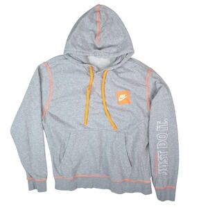 Nike Sportswear Hoodie Mens L Gray Orange Just Do It Pullover Streetwear Y2K